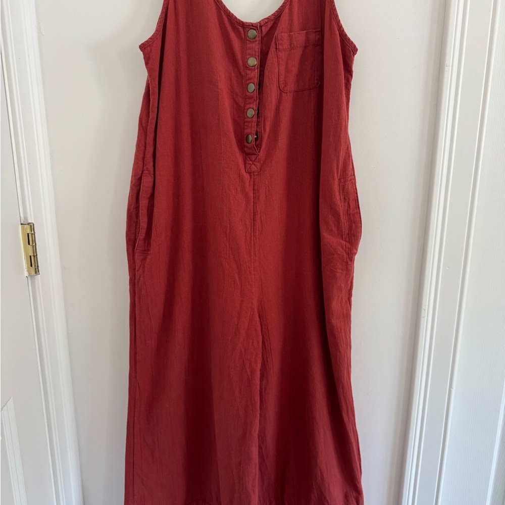 Out-From-Under (by Urban Outfitters) Red Button-Front Jumpsuit